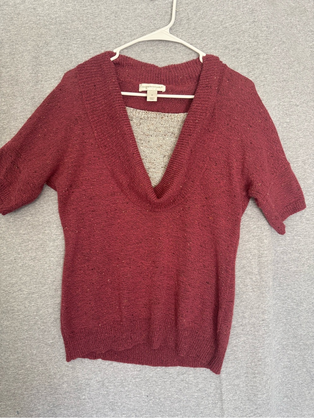 Vintage Christopher & Banks Burgundy V-Neck Short Sleeve Sweater women’s medium